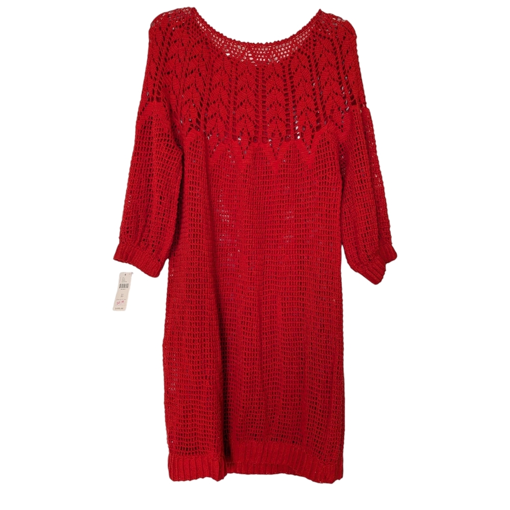 NWT Anthropologie Korovilas Crochet Dress‎ Women's Size XS Red Coral Boho Chic